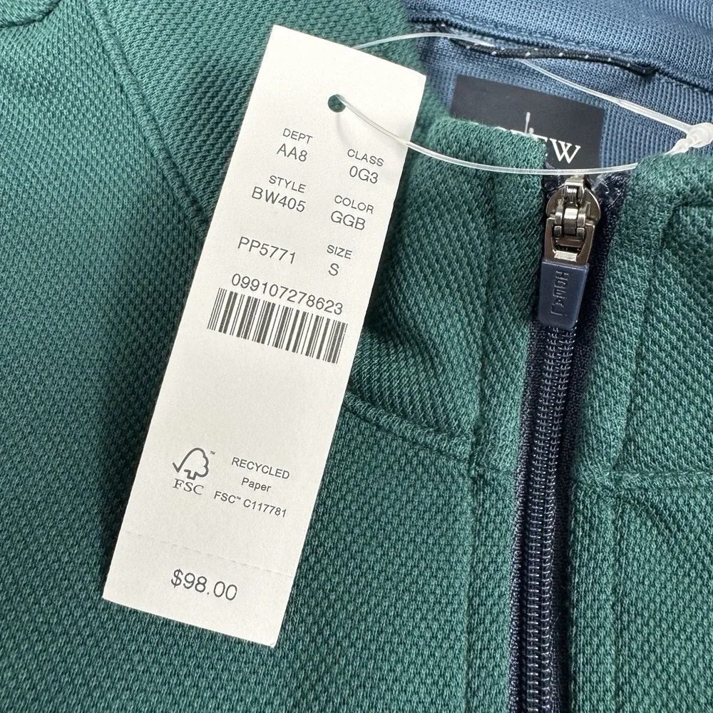 J.Crew Mens Performance Quarter Zip Pullover Green BW4051 Size S